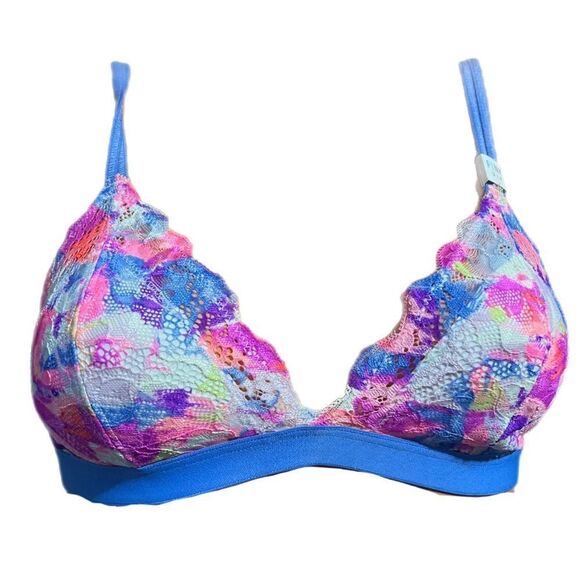 Victoria’s Secret Pink Floral Lace Triangle Unlined bralette bra Small - Picture 2 of 4